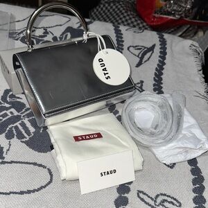STAUD Metallic Silver Mini Bag